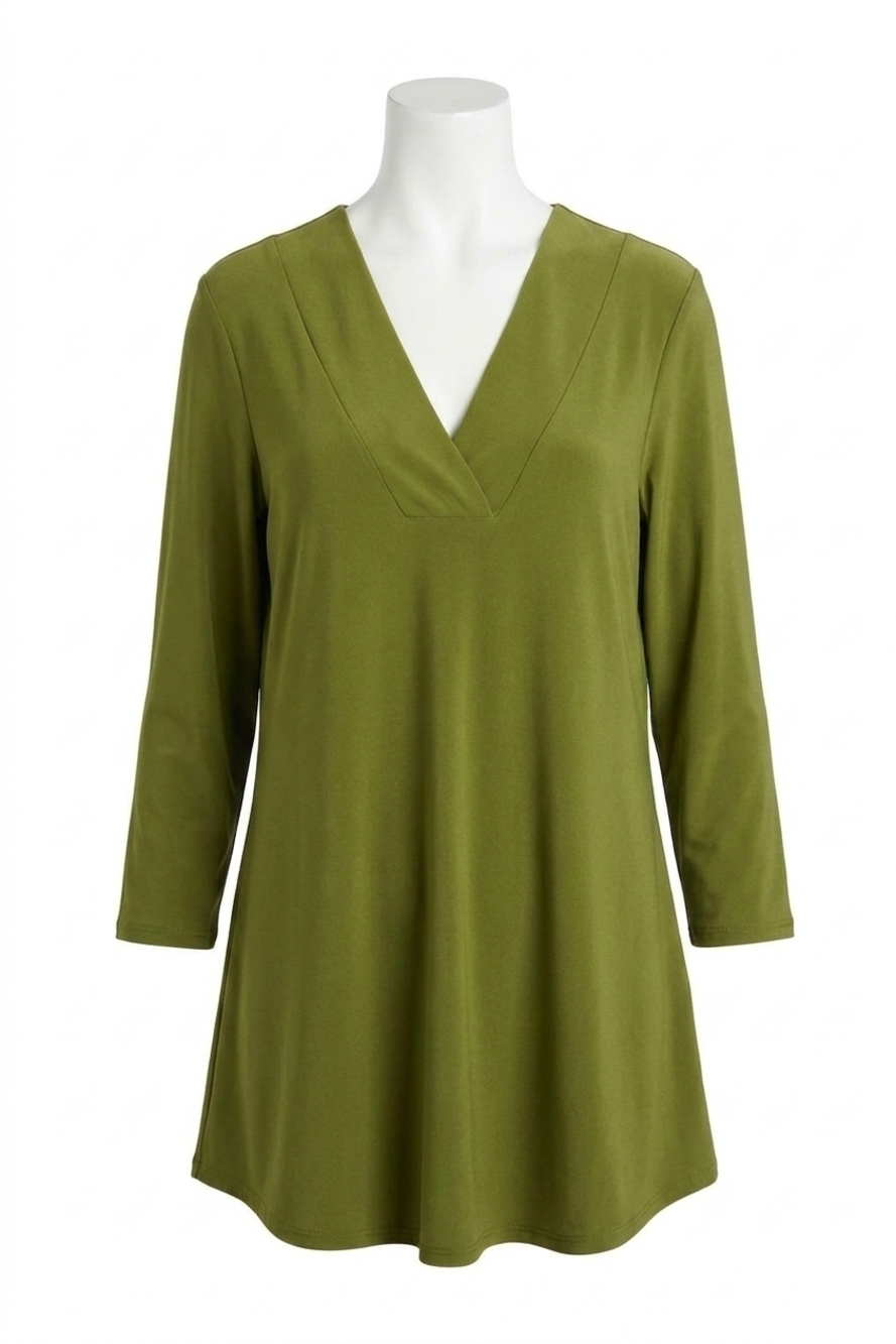 NEW JOSEPH RIBKOFF v-neck 3/4 sleeve flared top in artichoke